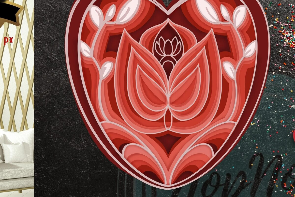 Σετ των 2 Intra απο ξύλο plywood 3mm-4mm πάχος – Sweet Heart Mandala 3D Δίασταση  20x20 cm INTRAFABR-56161606