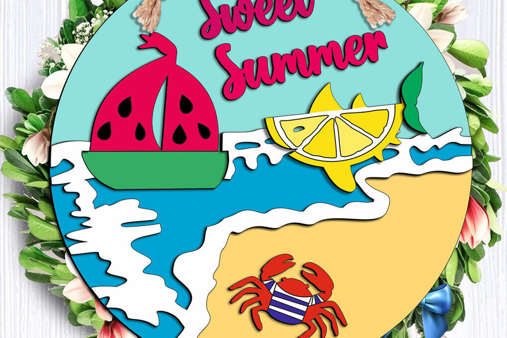 Σετ των 2 Intra απο ξύλο plywood 3mm-4mm πάχος – Γλυκιά καλοκαιρινή κρεμάστρα πόρτας Lemon Ocean Sea Δίασταση  20x20 cm INTRAFABR-105822640