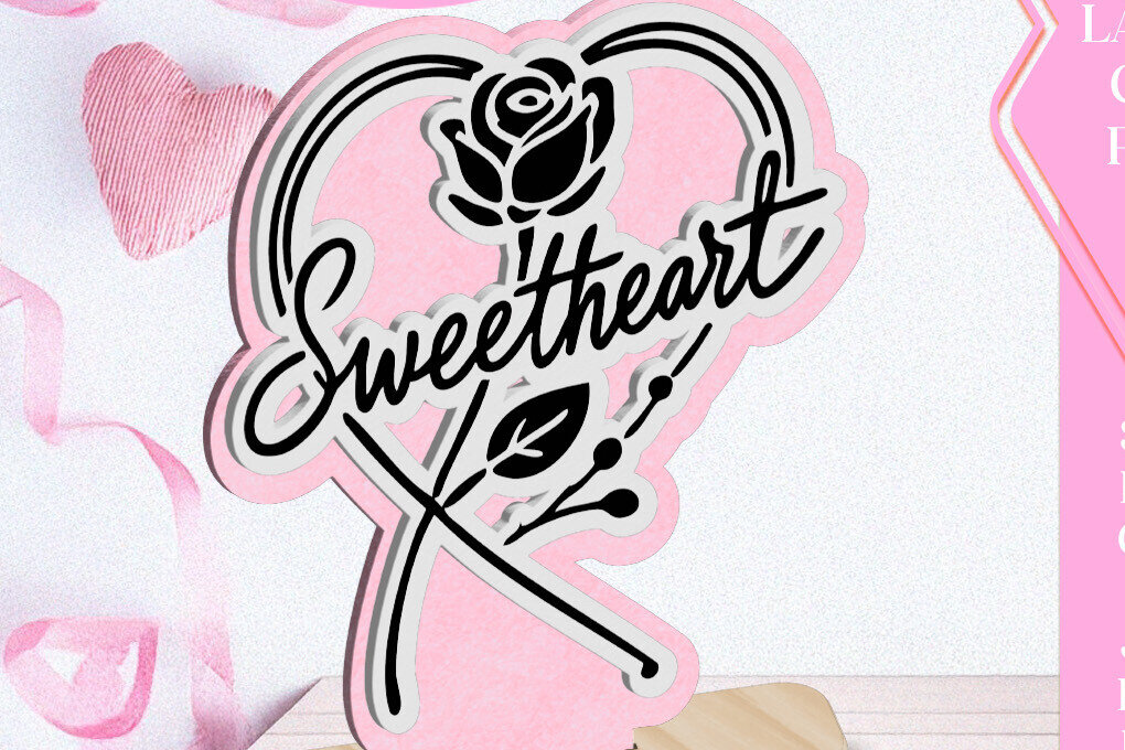 Σετ των 2 Intra απο ξύλο plywood 3mm-4mm πάχος – Sweetheart Love Valentine Στολίδι Laser Δίασταση  20x20 cm INTRAFABR-113551493