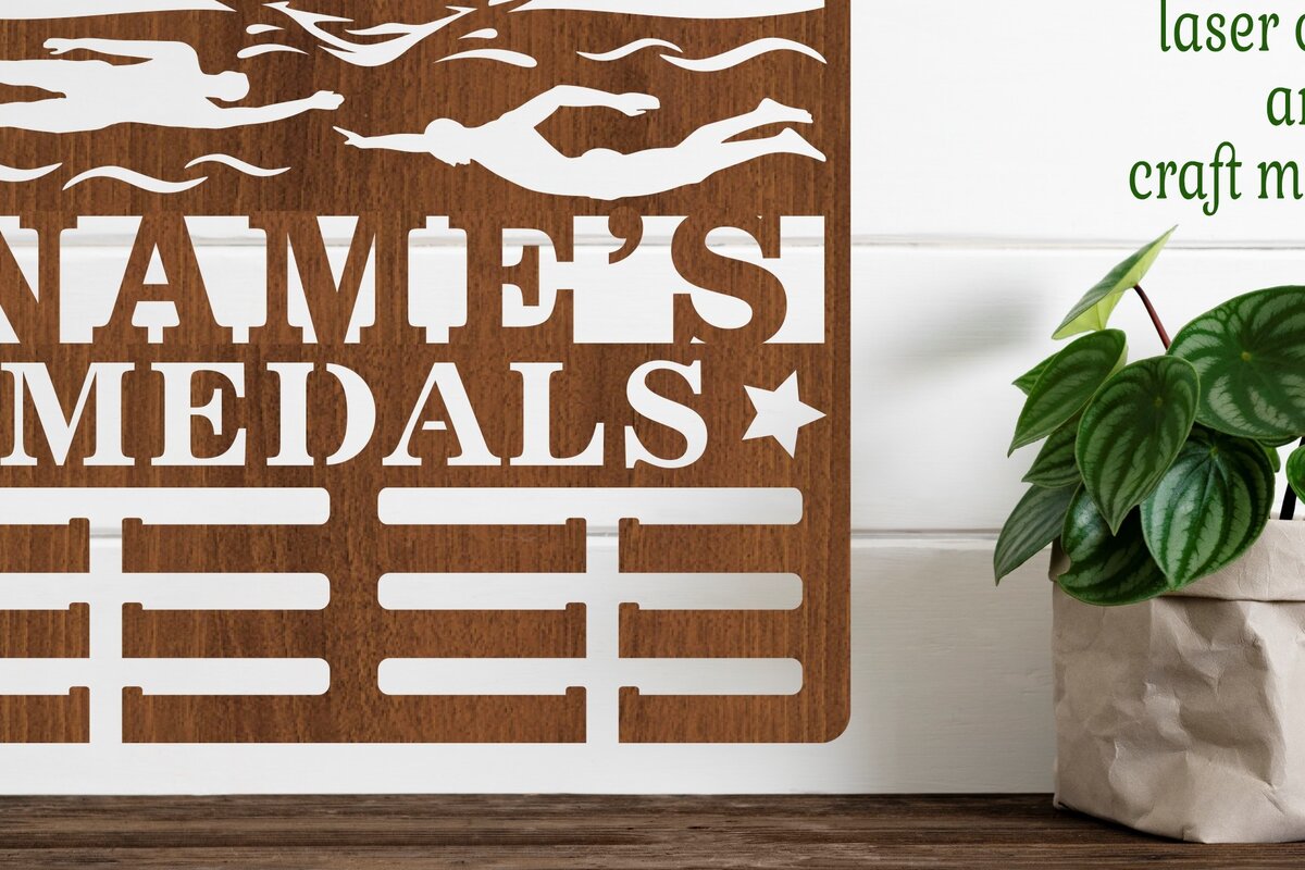 Σετ των 2 Intra απο ξύλο plywood 3mm-4mm πάχος – Κολυμβητής Άνδρας Όνομα Κάτοχος Μεταλλίου Laser Δίασταση  20x20 cm INTRAFABR-73714240