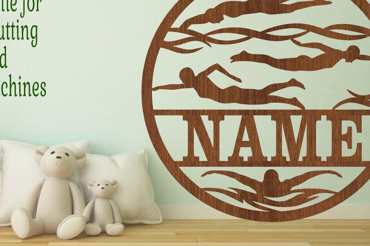 Σετ των 2 Intra απο ξύλο plywood 3mm-4mm πάχος – Πινακίδα ονόματος κολυμβητή, αρχείο Cut Δίασταση  20x20 cm INTRAFABR-72131127