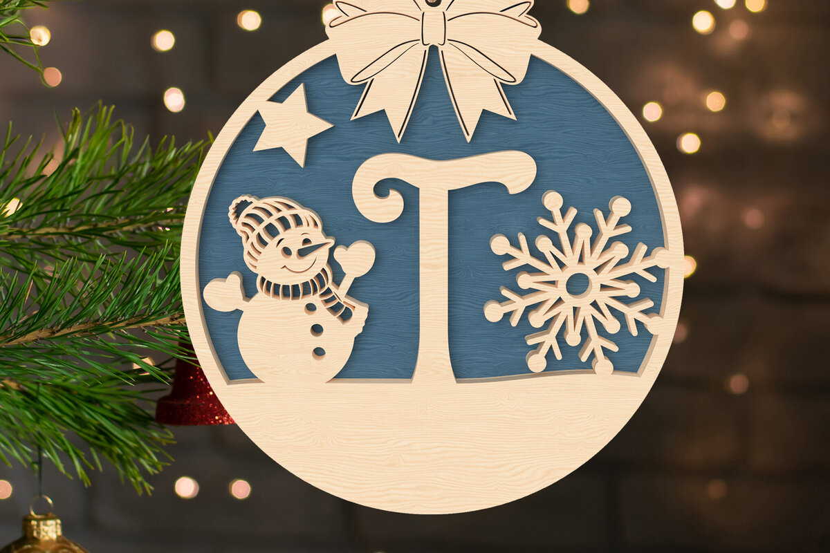 Σετ των 2 Intra απο ξύλο plywood 3mm-4mm πάχος – T Αρχικό Χριστουγεννιάτικο Στολίδι Δίασταση  20x20 cm INTRAFABR-107430478