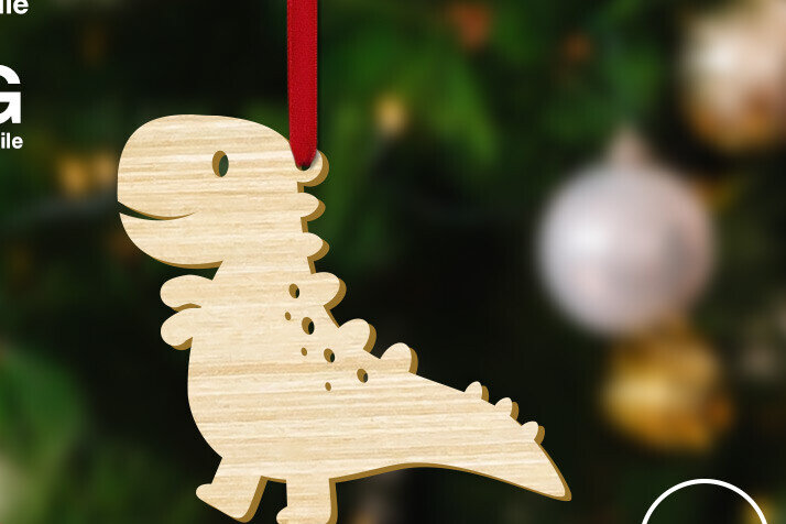 Σετ των 2 Intra απο ξύλο plywood 3mm-4mm πάχος – Χριστουγεννιάτικο στολίδι T-Rex Baby Dinosaur Δίασταση  20x20 cm INTRAFABR-83626509