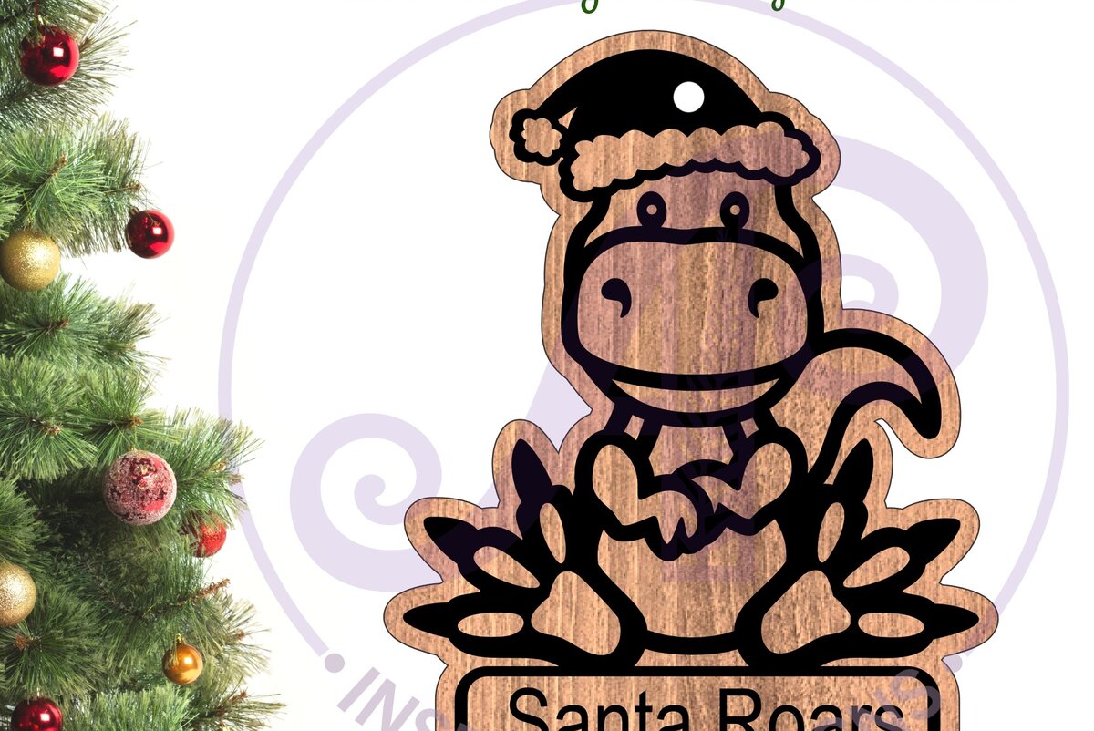 Σετ των 2 Intra απο ξύλο plywood 3mm-4mm πάχος – Χριστουγεννιάτικο στολίδι T Rex Dinosaur Δίασταση  20x20 cm INTRAFABR-102624853