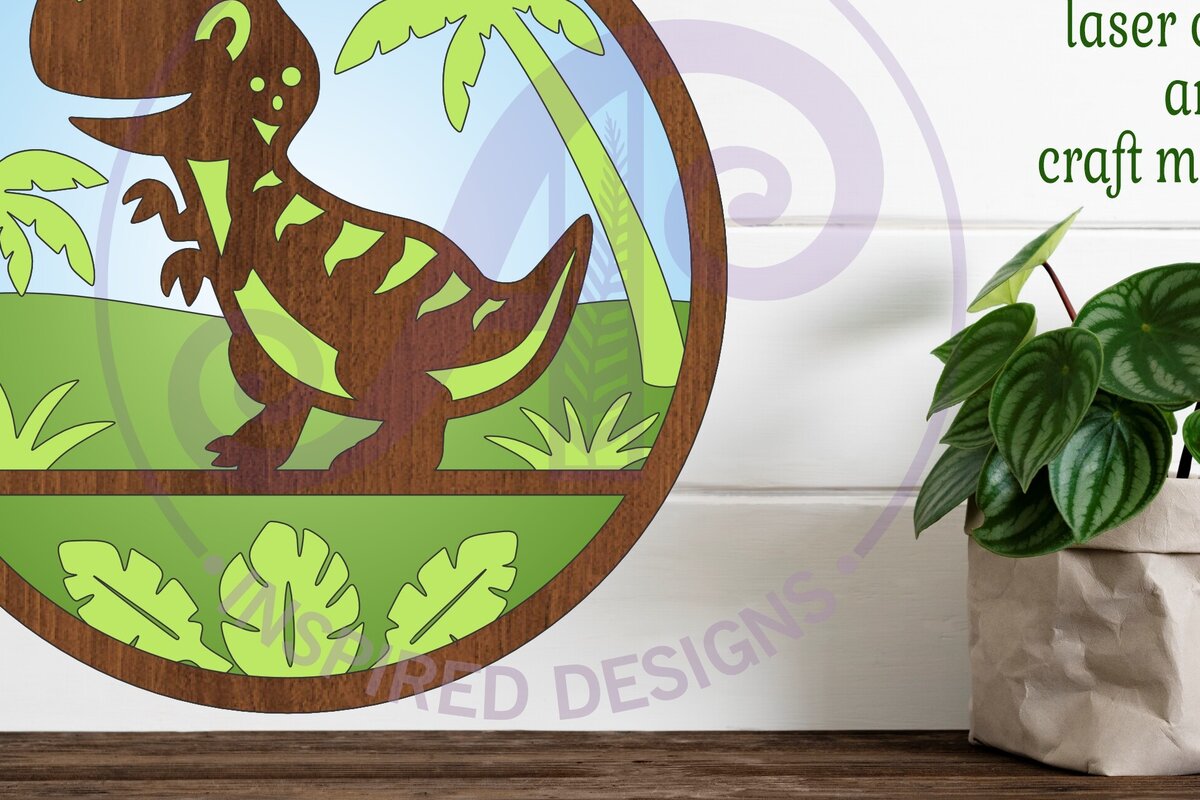 Σετ των 2 Intra απο ξύλο plywood 3mm-4mm πάχος – Επιτοίχια επιγραφή T Rex Dinosaur Layered Δίασταση  20x20 cm INTRAFABR-99957706