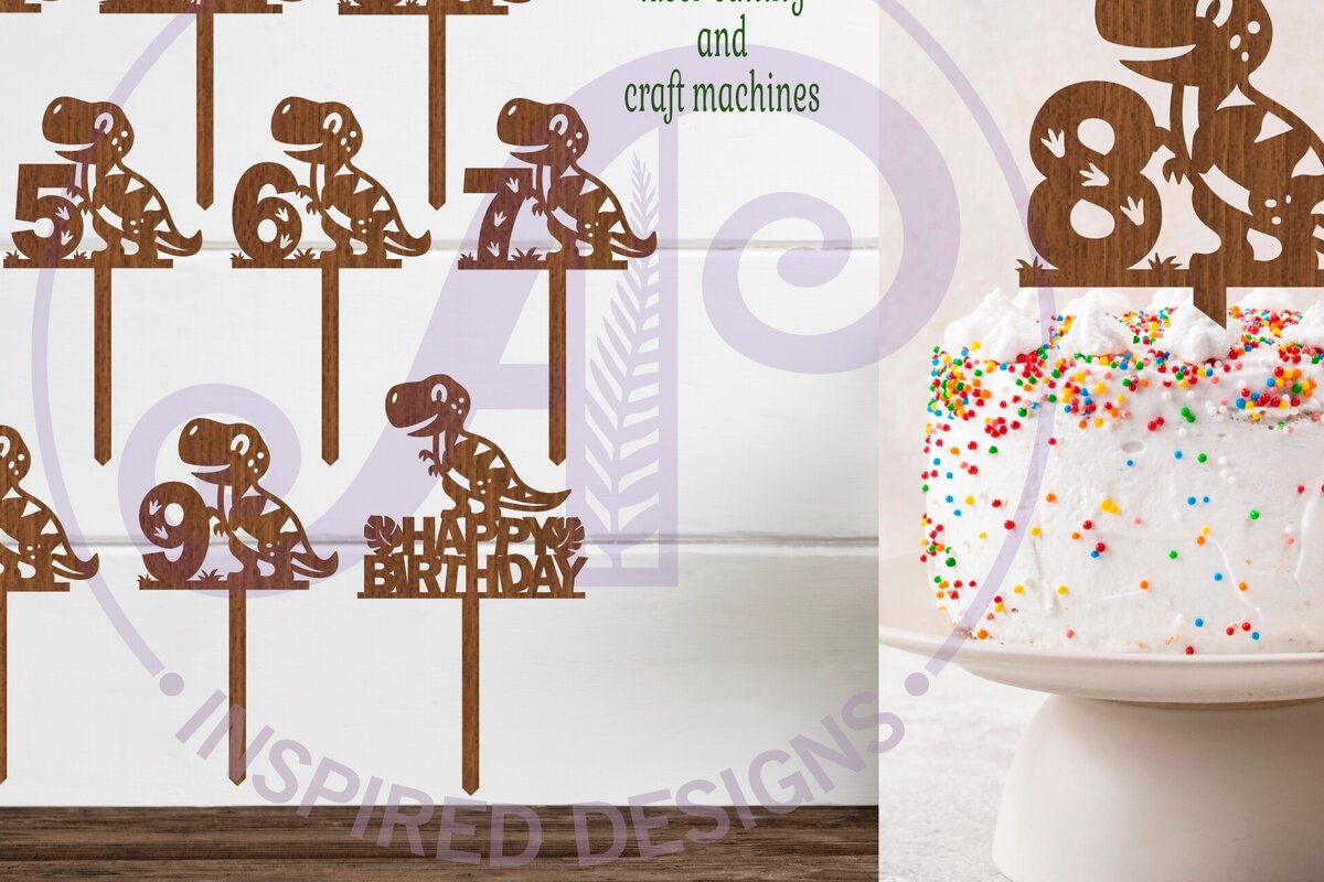 Σετ των 2 Intra απο ξύλο plywood 3mm-4mm πάχος – T Rex Dinosaur Number Cake Toppers X 10 Δίασταση  20x20 cm INTRAFABR-102925661