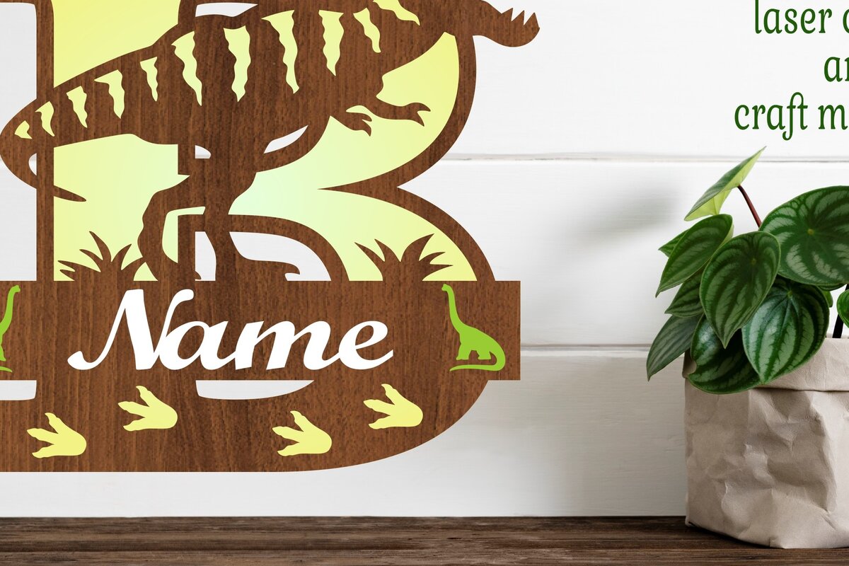 Σετ των 2 Intra απο ξύλο plywood 3mm-4mm πάχος – Μονόγραμμα T Rex με κεφαλαίο γράμμα B Αρχείο Δίασταση  20x20 cm INTRAFABR-74812297