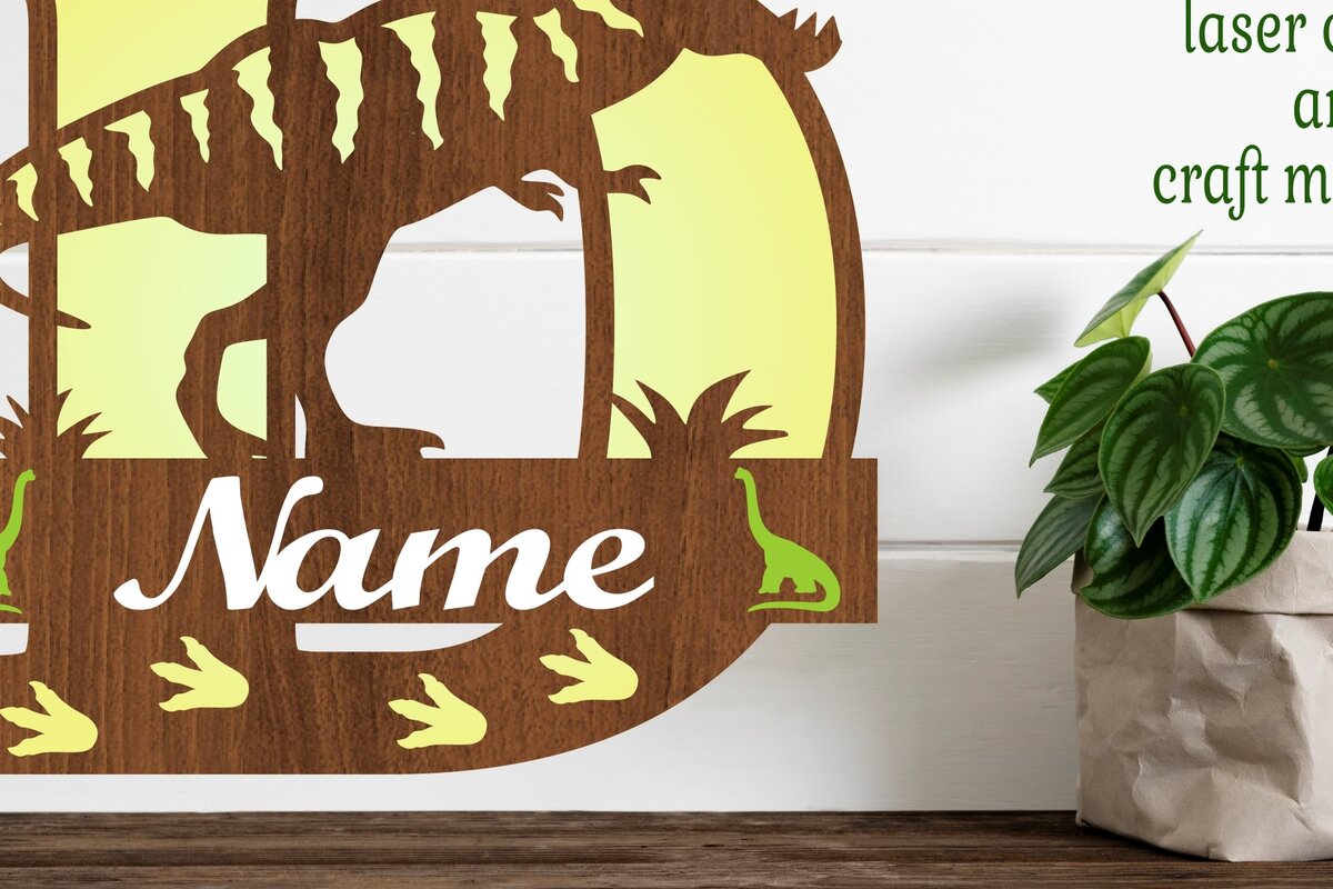 Σετ των 2 Intra απο ξύλο plywood 3mm-4mm πάχος – Μονόγραμμα T Rex με κεφαλαίο γράμμα D Αρχείο Δίασταση  20x20 cm INTRAFABR-74812335