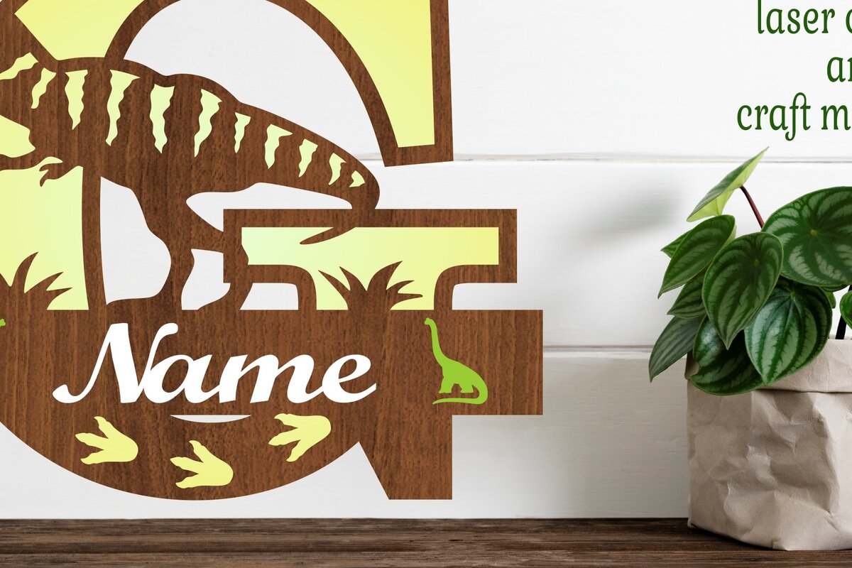 Σετ των 2 Intra απο ξύλο plywood 3mm-4mm πάχος – T Rex Μονόγραμμα με κεφαλαίο γράμμα G Αρχείο Δίασταση  20x20 cm INTRAFABR-74812396