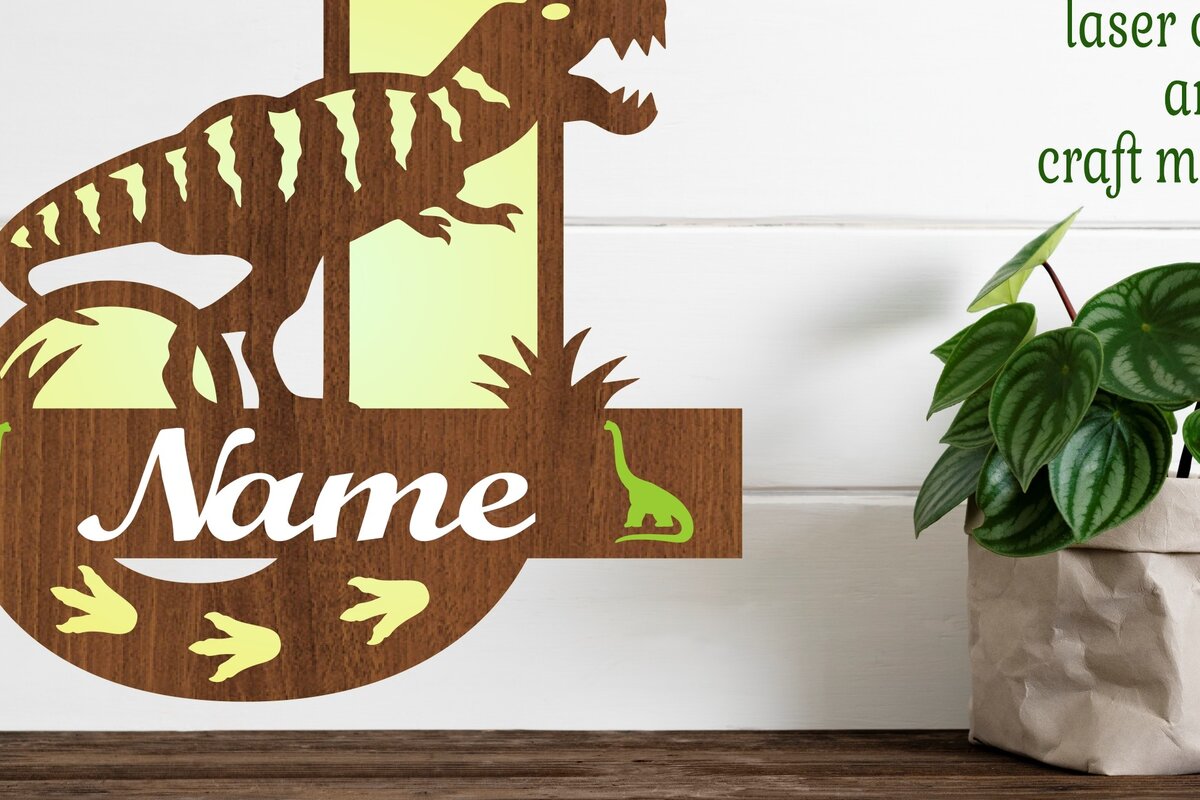 Σετ των 2 Intra απο ξύλο plywood 3mm-4mm πάχος – T Rex Μονόγραμμα με κεφαλαίο γράμμα J Αρχείο Δίασταση  20x20 cm INTRAFABR-74812454