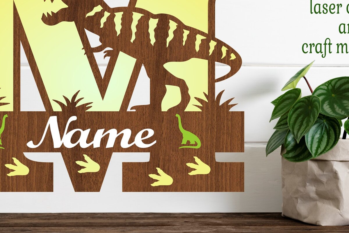 Σετ των 2 Intra απο ξύλο plywood 3mm-4mm πάχος – Μονόγραμμα T Rex κεφαλαίο γράμμα M Αρχείο Δίασταση  20x20 cm INTRAFABR-74812538