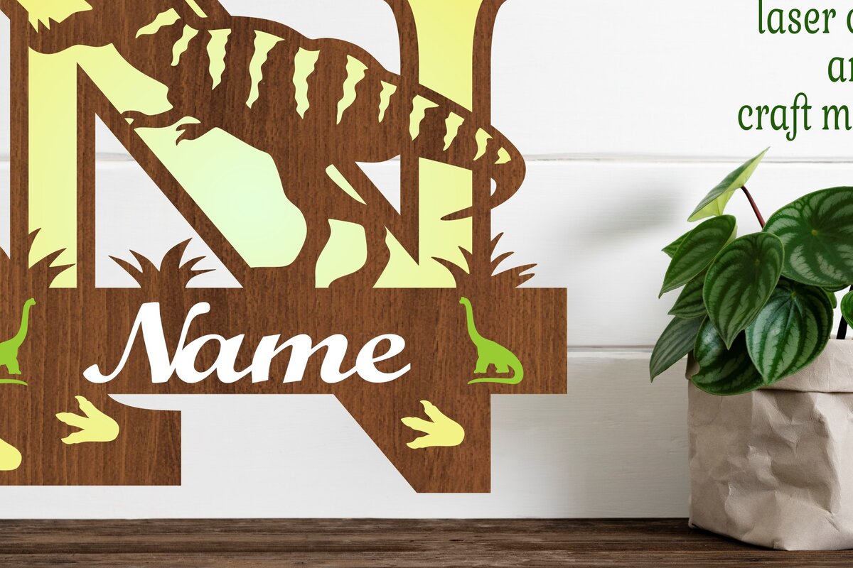 Σετ των 2 Intra απο ξύλο plywood 3mm-4mm πάχος – Μονόγραμμα T Rex κεφαλαίο γράμμα N αρχείο Δίασταση  20x20 cm INTRAFABR-74812555