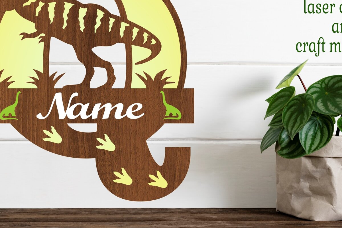 Σετ των 2 Intra απο ξύλο plywood 3mm-4mm πάχος – T Rex Μονόγραμμα κεφαλαίο γράμμα Q Αρχείο Δίασταση  20x20 cm INTRAFABR-74812614