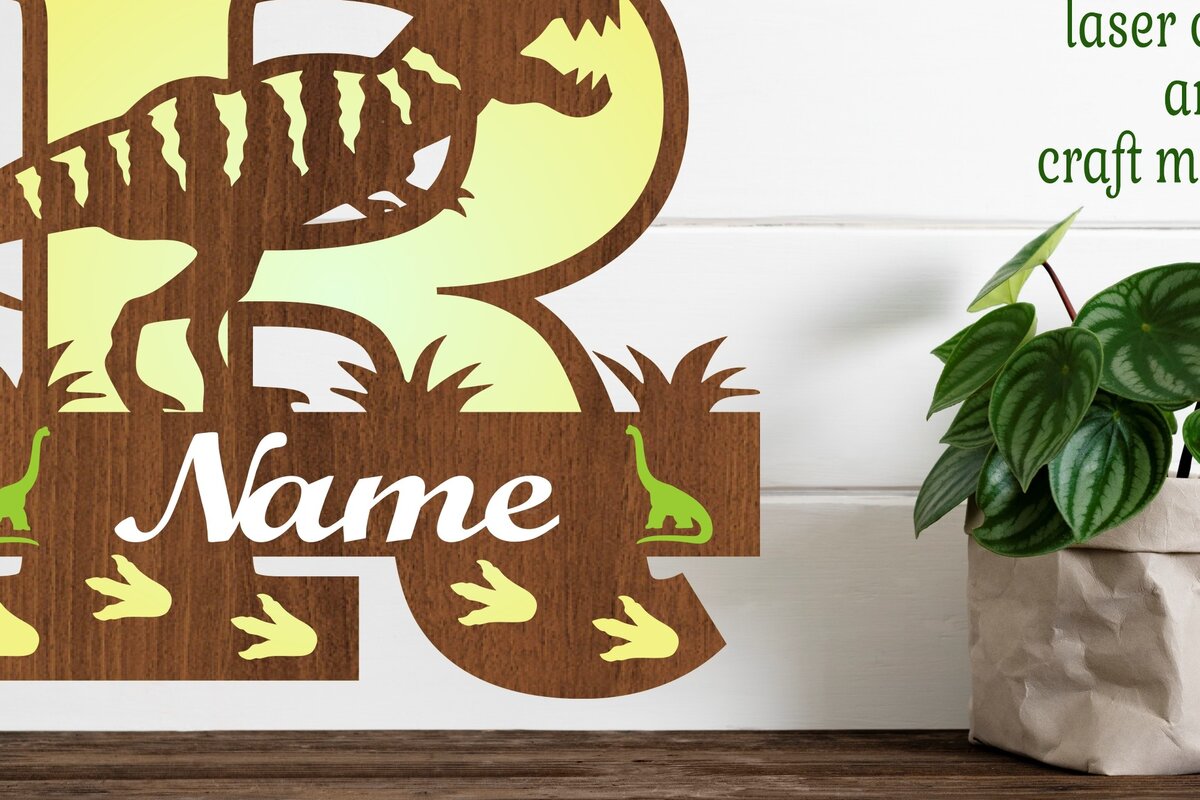 Σετ των 2 Intra απο ξύλο plywood 3mm-4mm πάχος – T Rex Μονόγραμμα με κεφαλαίο γράμμα R Αρχείο Δίασταση  20x20 cm INTRAFABR-74812634