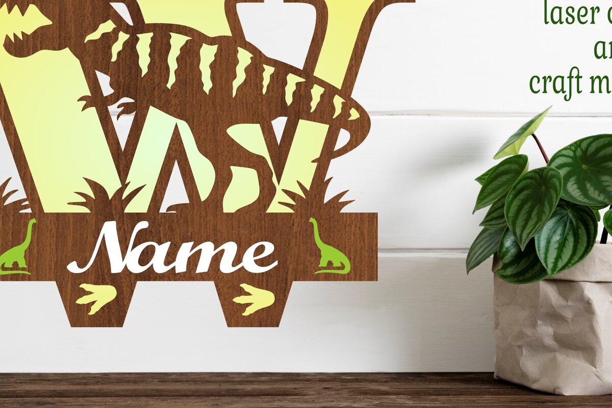 Σετ των 2 Intra απο ξύλο plywood 3mm-4mm πάχος – T Rex Μονόγραμμα με κεφαλαίο γράμμα W Αρχείο Δίασταση  20x20 cm INTRAFABR-74812719