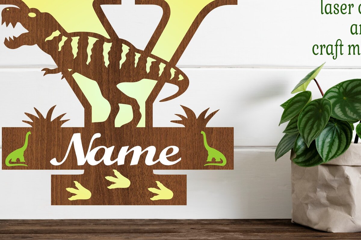 Σετ των 2 Intra απο ξύλο plywood 3mm-4mm πάχος – T Rex Μονόγραμμα κεφαλαίο γράμμα Y Αρχείο Δίασταση  20x20 cm INTRAFABR-74812748