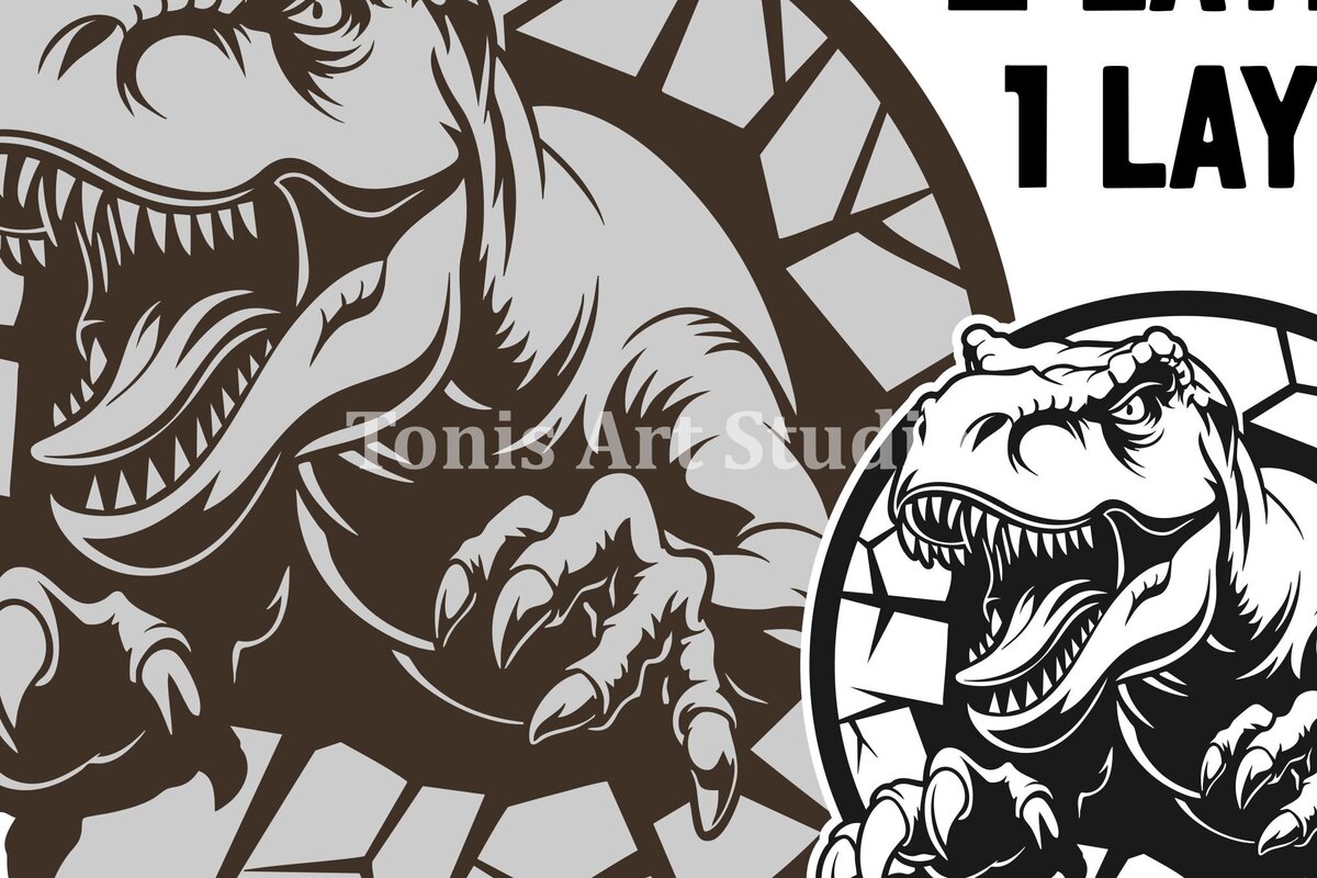 Σετ των 2 Intra απο ξύλο plywood 3mm-4mm πάχος – T-Rex Scratch, Dinosaur Clipart Δίασταση  20x20 cm INTRAFABR-116921085