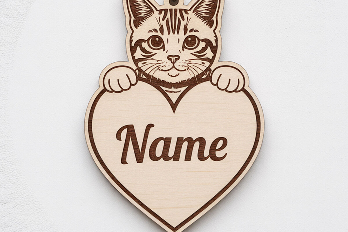Σετ των 3 Intra απο ξύλο plywood 3mm-4mm πάχος – Μπρελόκ με εξατομικευμένο όνομα Tabby Cat Δίασταση  5x5 cm INTRAFABR-122315509