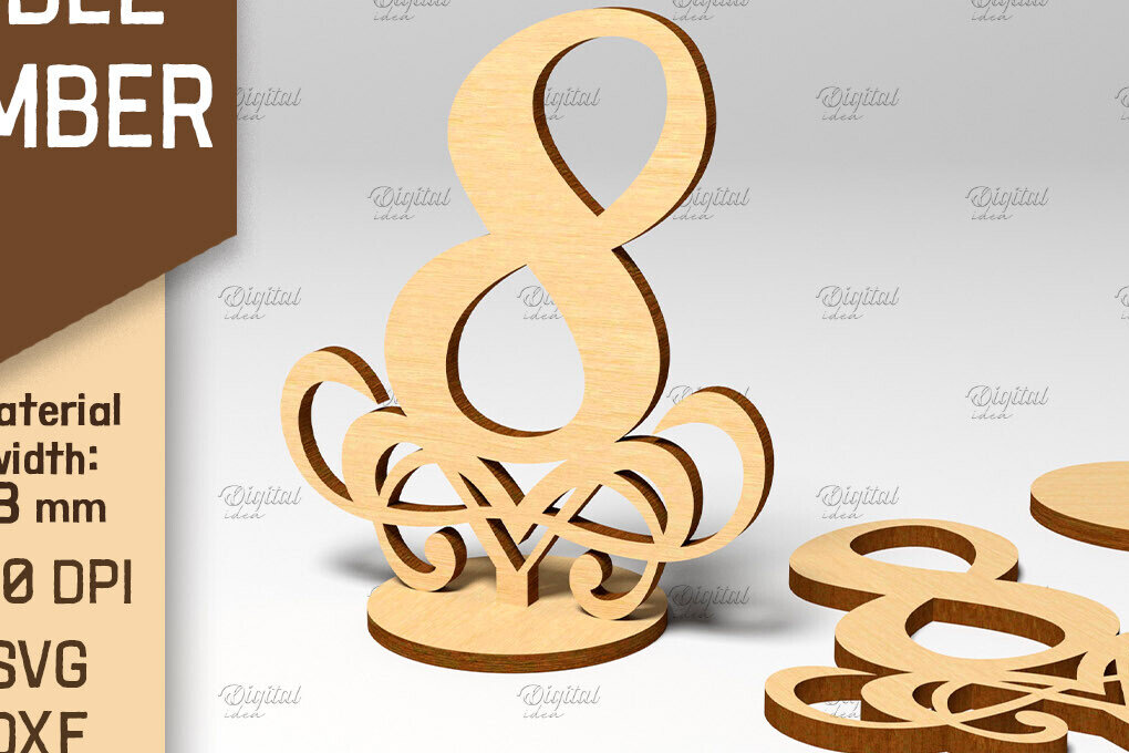 Σετ των 2 Intra απο ξύλο plywood 3mm-4mm πάχος – Αριθμός πίνακα. Γάμος. Νούμερο 8 Δίασταση  20x20 cm INTRAFABR-87120940