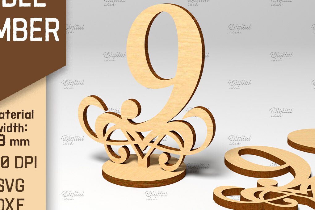 Σετ των 2 Intra απο ξύλο plywood 3mm-4mm πάχος – Αριθμός πίνακα. Γάμος. Νούμερο 9 Δίασταση  20x20 cm INTRAFABR-87120983