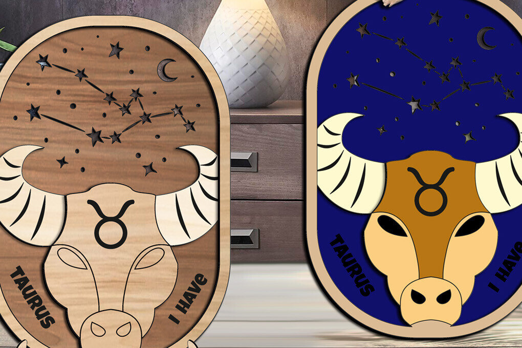 Σετ των 2 Intra απο ξύλο plywood 3mm-4mm πάχος – Taurus Zodiac Decor Home Decor Constellation Δίασταση  20x20 cm INTRAFABR-105822147