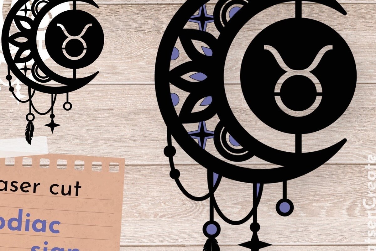 Σετ των 2 Intra απο ξύλο plywood 3mm-4mm πάχος – Ζώδιο Ταύρος, Dream Catcher Δίασταση  20x20 cm INTRAFABR-66350470