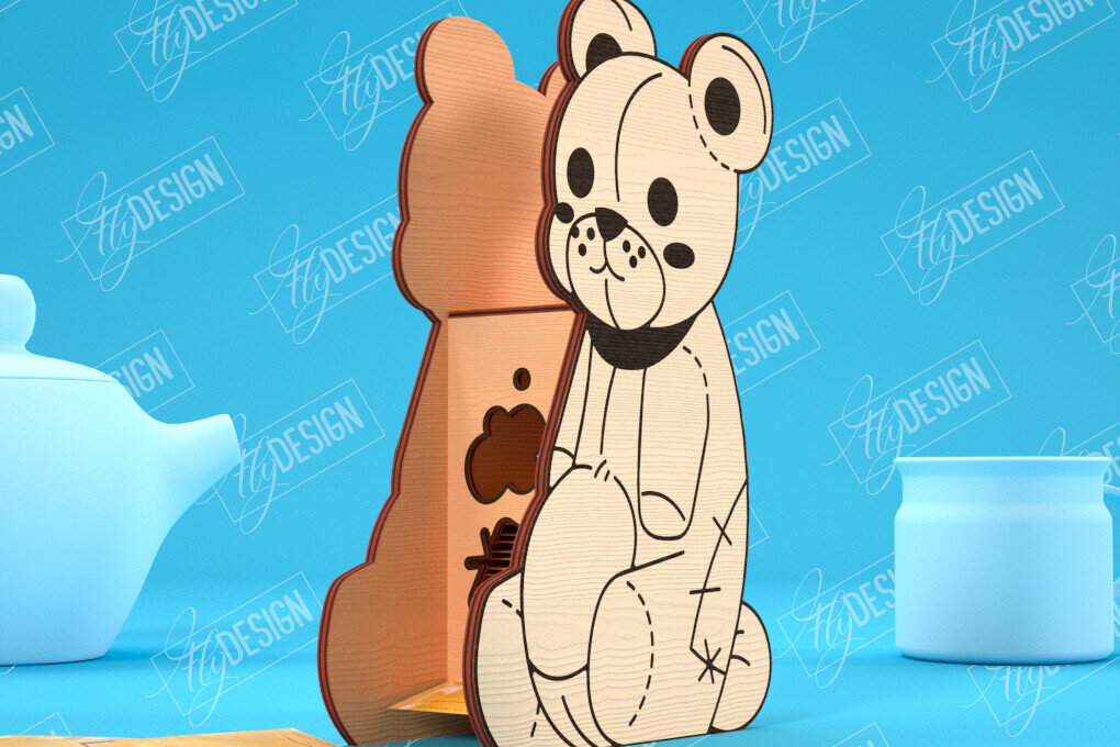 Intra απο ξύλο plywood 3mm-4mm πάχος – Δοχείο τσαγιού | Bear Design | CNC Δίασταση  40x30 cm INTRAFABR-100320697