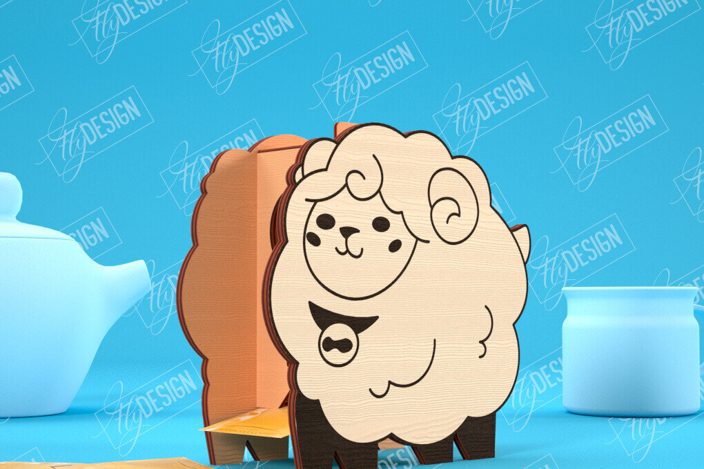 Σετ των 2 Intra απο ξύλο plywood 3mm-4mm πάχος – Δοχείο τσαγιού | Σχεδιασμός προβάτων | CNC Δίασταση  20x20 cm INTRAFABR-100320712