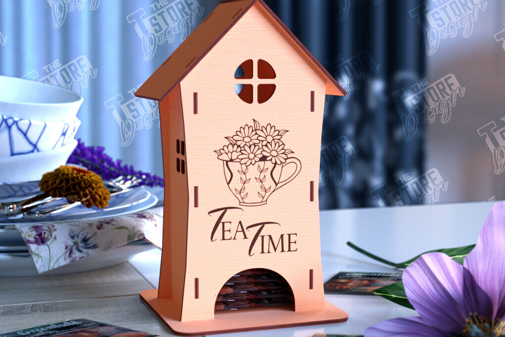 Σετ των 2 Intra απο ξύλο plywood 3mm-4mm πάχος – Δοχείο τσαγιού | Θήκη για φακελάκια τσαγιού | CNC Δίασταση  20x20 cm INTRAFABR-98211423