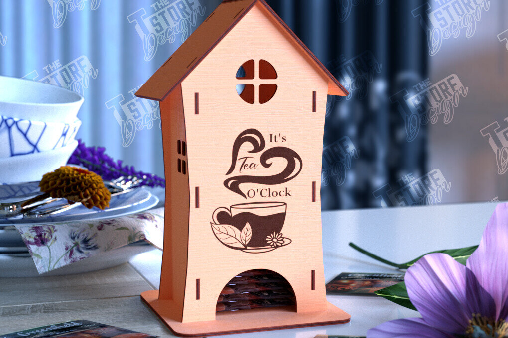 Σετ των 2 Intra απο ξύλο plywood 3mm-4mm πάχος – Δοχείο τσαγιού | Θήκη για φακελάκια τσαγιού | CNC Δίασταση  20x20 cm INTRAFABR-98211434