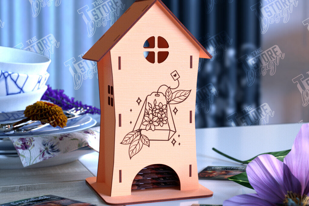 Σετ των 2 Intra απο ξύλο plywood 3mm-4mm πάχος – Δοχείο τσαγιού | Θήκη για φακελάκια τσαγιού | CNC Δίασταση  20x20 cm INTRAFABR-98211439