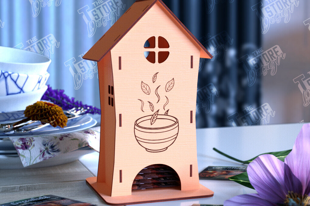 Σετ των 2 Intra απο ξύλο plywood 3mm-4mm πάχος – Δοχείο τσαγιού | Θήκη για φακελάκια τσαγιού | CNC Δίασταση  20x20 cm INTRAFABR-98211460