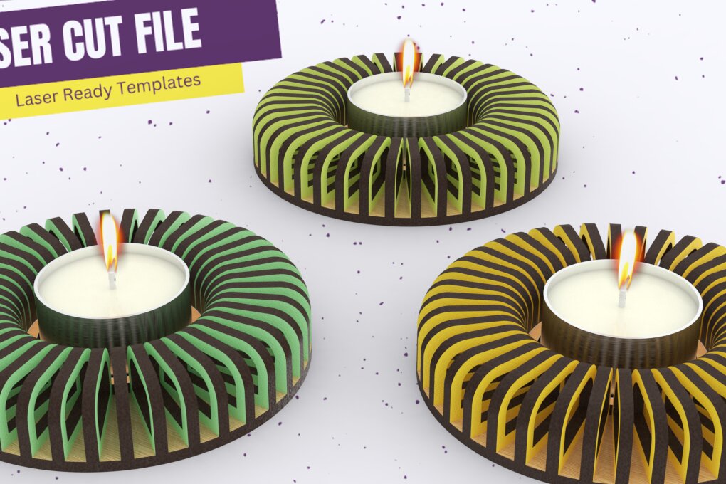 Σετ των 2 Intra απο ξύλο plywood 3mm-4mm πάχος – Κηροπήγιο τσαγιού Αρχείο κοπής με λέιζερ, Δίασταση  20x20 cm INTRAFABR-102449157