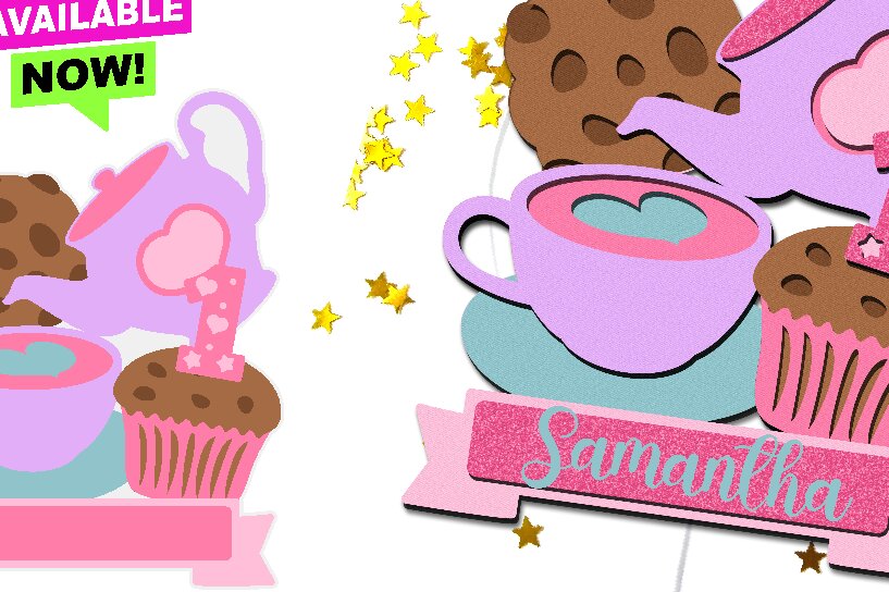 Σετ των 2 Intra απο ξύλο plywood 3mm-4mm πάχος – Tea Party Cake Topper Δίασταση  20x20 cm INTRAFABR-94092094