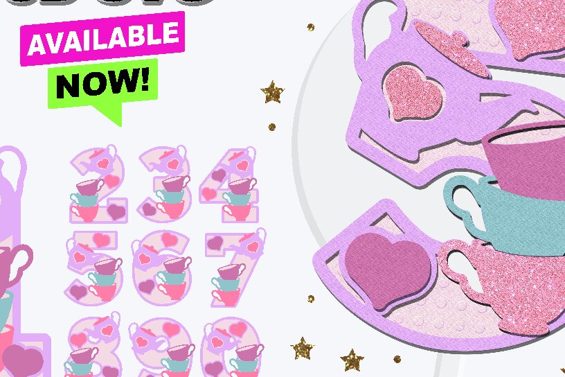 Σετ των 2 Intra απο ξύλο plywood 3mm-4mm πάχος – Tea Party Numbers 3D Δίασταση  20x20 cm INTRAFABR-77633293