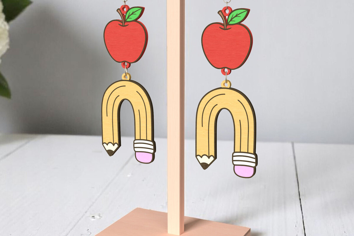 Σετ των 3 Intra απο ξύλο plywood 3mm-4mm πάχος – Δάσκαλος Arch Μολύβι Σκουλαρίκια Δίασταση  5x5 cm INTRAFABR-121988625