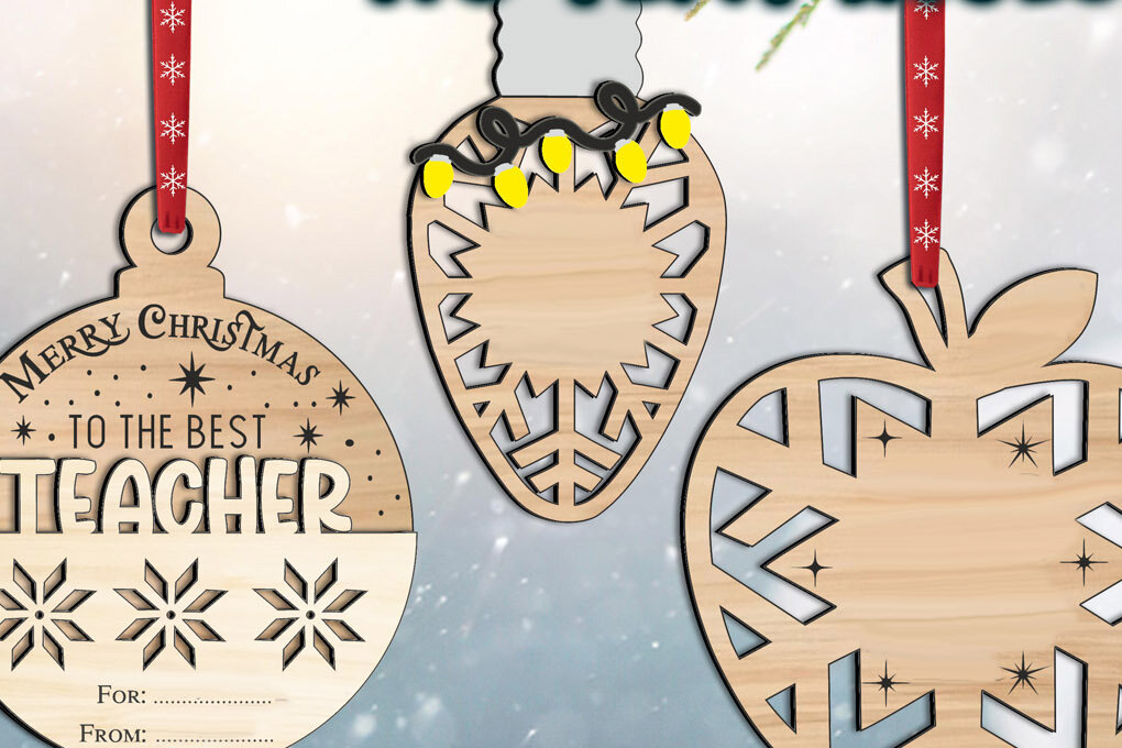 Σετ των 2 Intra απο ξύλο plywood 3mm-4mm πάχος – Δάσκαλος Χριστουγεννιάτικο Στολίδι Δώρο Προπονητής Δίασταση  20x20 cm INTRAFABR-107506509