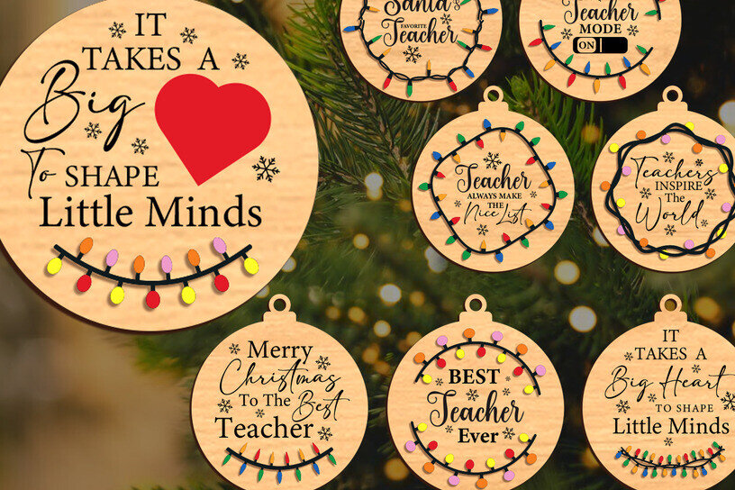 Σετ των 2 Intra απο ξύλο plywood 3mm-4mm πάχος – Δάσκαλος Χριστουγεννιάτικο στολίδι Δίασταση  20x20 cm INTRAFABR-120780152