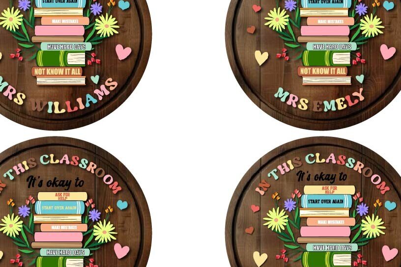 Σετ των 2 Intra απο ξύλο plywood 3mm-4mm πάχος – Αρχείο αποκοπής πινακίδας καλωσορίσματος στην τάξη δασκάλων Δίασταση  20x20 cm INTRAFABR-120182770