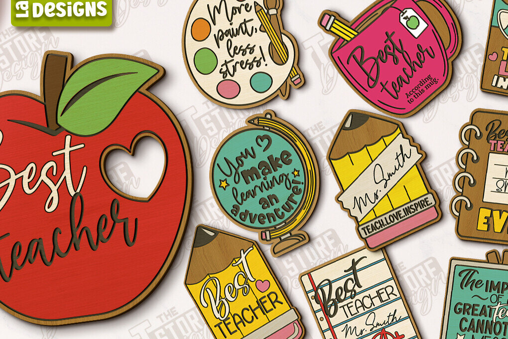 Σετ των 2 Intra απο ξύλο plywood 3mm-4mm πάχος – Δασκάλα σουβέρ Πακέτο | Σχολικός Σχεδιασμός Δίασταση  20x20 cm INTRAFABR-118678854