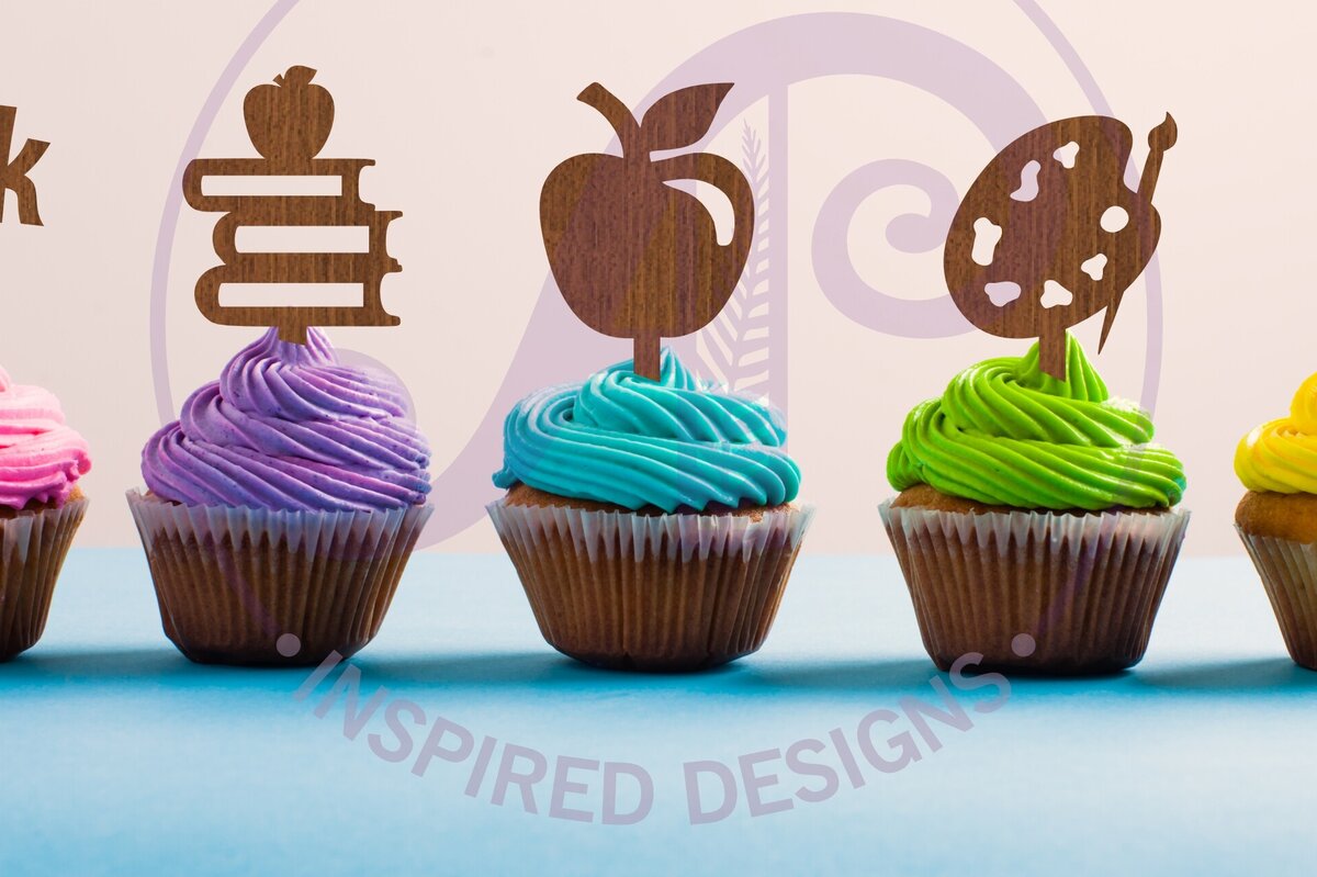 Σετ των 2 Intra απο ξύλο plywood 3mm-4mm πάχος – Teacher Cupcake Toppers, 8 σχέδια Δίασταση  20x20 cm INTRAFABR-94625307