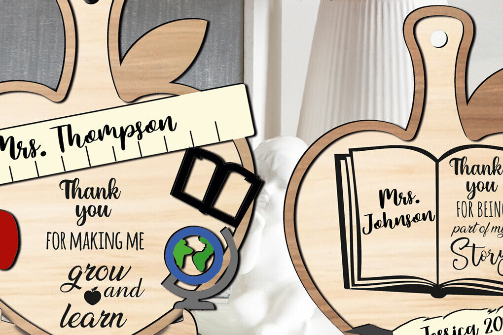 Σετ των 2 Intra απο ξύλο plywood 3mm-4mm πάχος – Δώρα Δασκάλων Ευχαριστούμε Διοικητικό Σχολείο Δίασταση  20x20 cm INTRAFABR-103443844