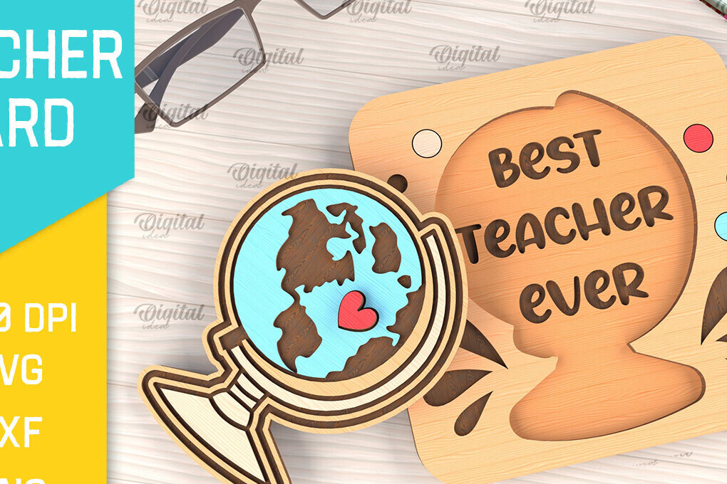 Σετ των 2 Intra απο ξύλο plywood 3mm-4mm πάχος – Ευχετήρια κάρτα δασκάλου Κοπή λέιζερ Δίασταση  20x20 cm INTRAFABR-95710186