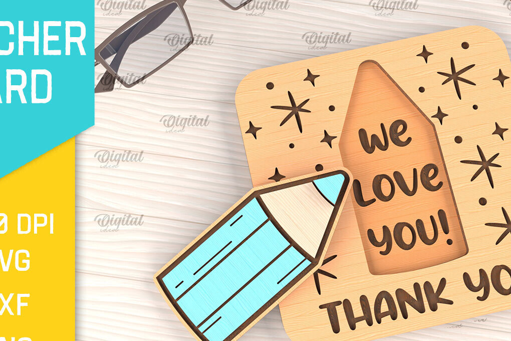 Σετ των 2 Intra απο ξύλο plywood 3mm-4mm πάχος – Ευχετήρια κάρτα δασκάλου Κοπή λέιζερ Δίασταση  20x20 cm INTRAFABR-95709798