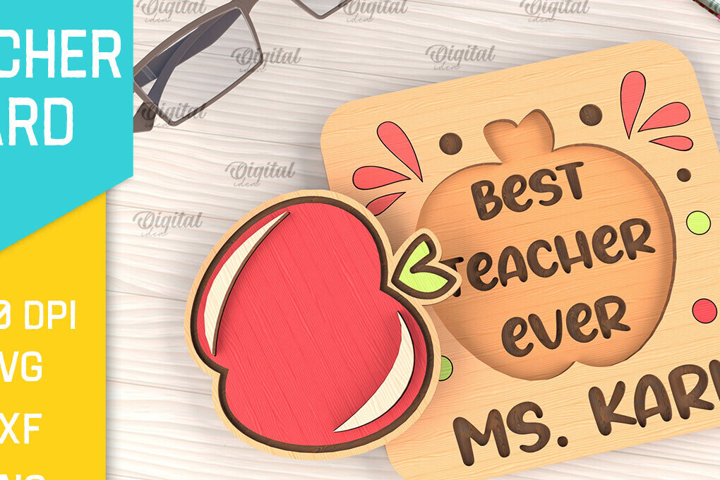 Σετ των 2 Intra απο ξύλο plywood 3mm-4mm πάχος – Ευχετήρια κάρτα δασκάλου Κοπή λέιζερ Δίασταση  20x20 cm INTRAFABR-95709819