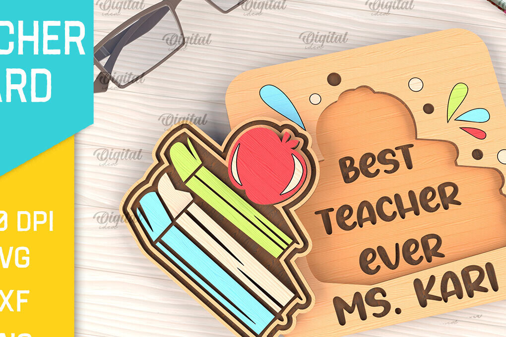 Σετ των 2 Intra απο ξύλο plywood 3mm-4mm πάχος – Ευχετήρια κάρτα δασκάλου Κοπή λέιζερ Δίασταση  20x20 cm INTRAFABR-95709857