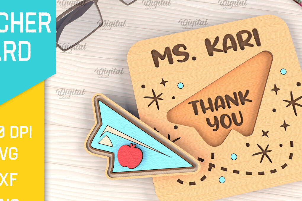 Σετ των 2 Intra απο ξύλο plywood 3mm-4mm πάχος – Ευχετήρια κάρτα δασκάλου Κοπή λέιζερ Δίασταση  20x20 cm INTRAFABR-95709866