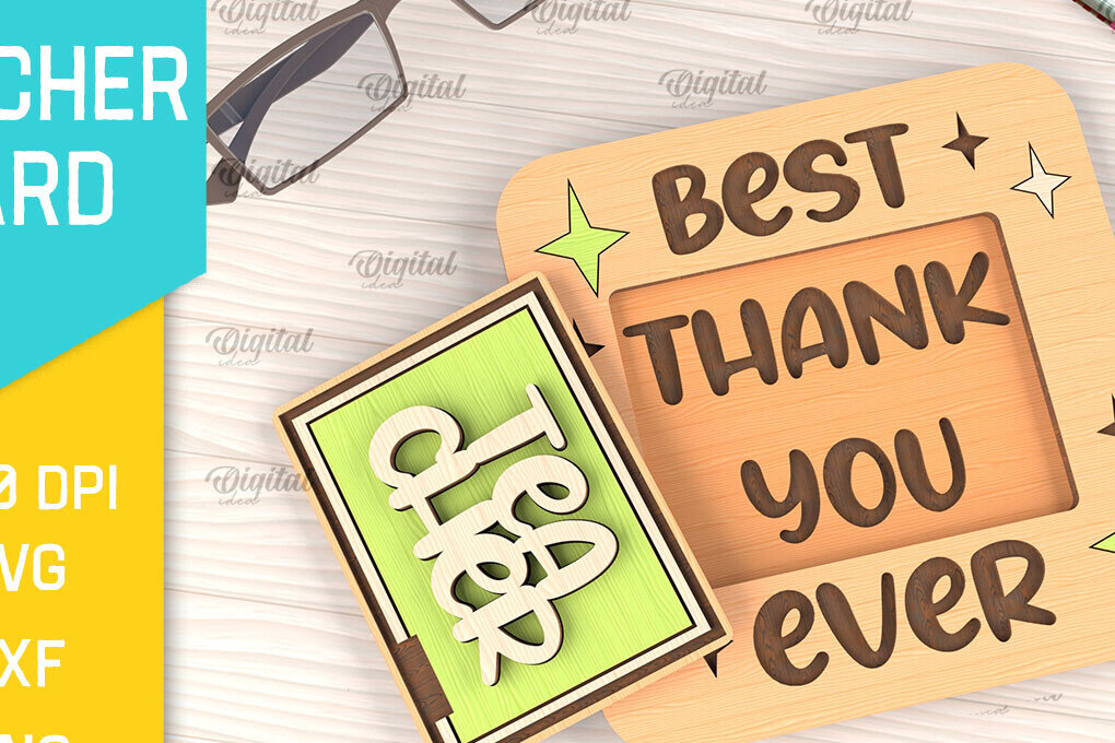 Σετ των 2 Intra απο ξύλο plywood 3mm-4mm πάχος – Ευχετήρια κάρτα δασκάλου Κοπή λέιζερ Δίασταση  20x20 cm INTRAFABR-95709890