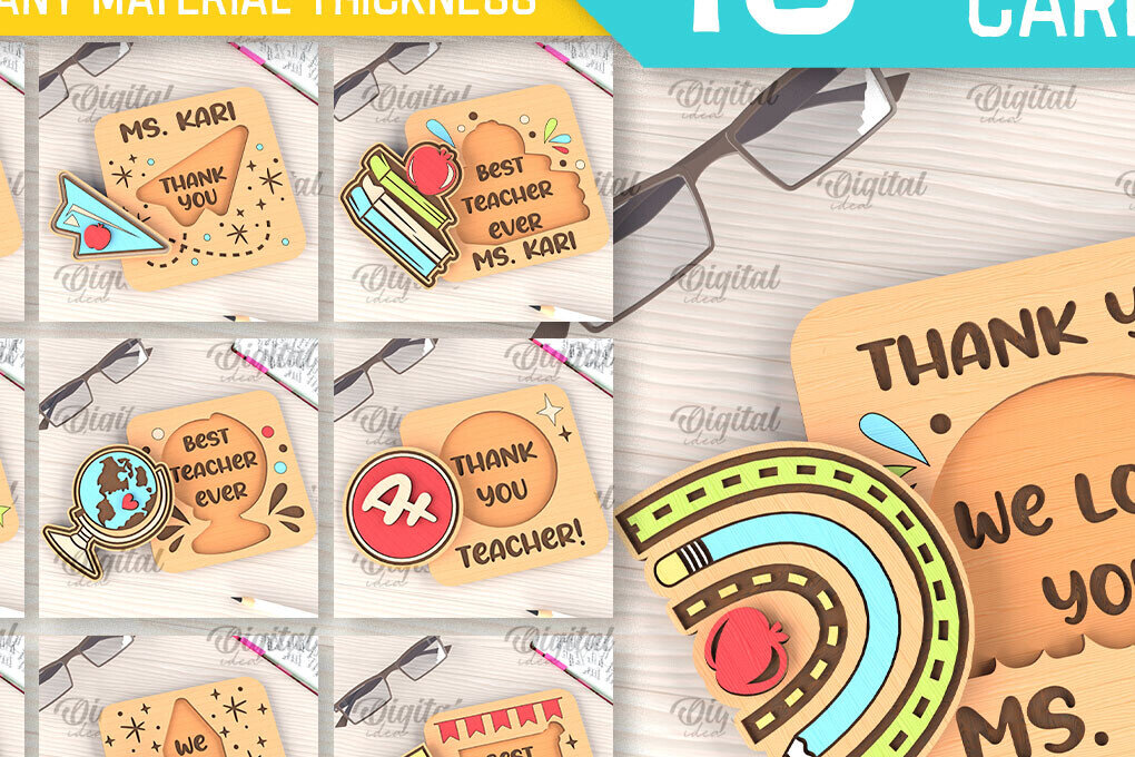 Σετ των 2 Intra απο ξύλο plywood 3mm-4mm πάχος – Πακέτο ευχετήριων καρτών δασκάλων Δίασταση  20x20 cm INTRAFABR-95714064