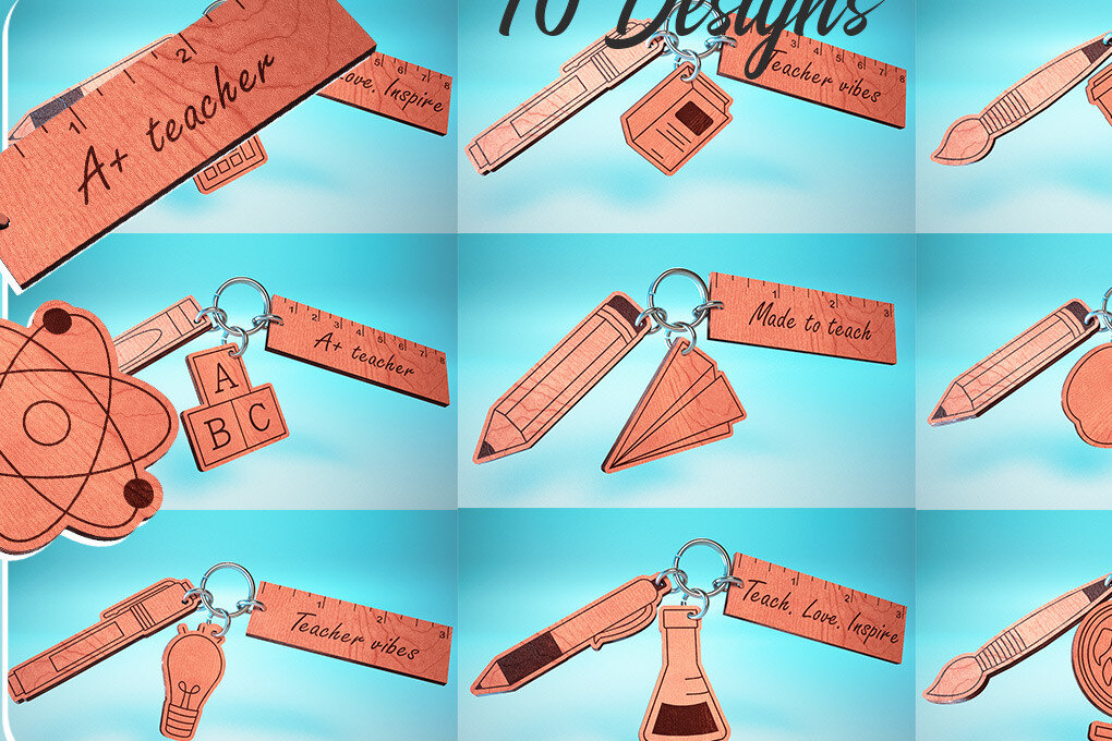 Σετ των 3 Intra απο ξύλο plywood 3mm-4mm πάχος – Teacher Keychain | Δάσκαλος Δίασταση  5x5 cm INTRAFABR-65563124